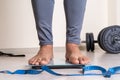 Close up photo of man trying to losing weight by exercising Royalty Free Stock Photo