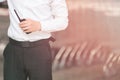 Close up Photo Of Security Guard Holding Walkie-talkie Royalty Free Stock Photo