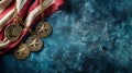 A close-up photo of military medals and a folded flag of bravery, a folded flag highlighting their intricate Royalty Free Stock Photo