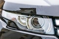 Close up photo of modern car, detail of headlight. Headlight car Projector LED of a modern luxury technology and auto detail Royalty Free Stock Photo