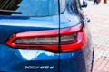 Close up photo of modern and clean car, detail of back light, tail lights. modern luxury technology and auto detail. Targoviste,