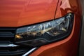 Close up photo of modern and clean car, detail of headlight. Headlight car Projector/LED of a modern luxury technology and auto Royalty Free Stock Photo