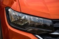 Close up photo of modern and clean car, detail of headlight. Headlight car Projector/LED of a modern luxury technology and auto Royalty Free Stock Photo