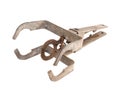 Close up photo of a mole trap on a white background