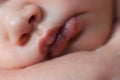 Close up photo of newborn baby lips.