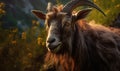 close-up photo of Oberhasli goat in its natural habitat. Generative AI