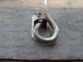 Close-up photo of old and rusty cabin hook