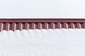 Close up photo of part of brown metal chip covered with snow. Abstract winter background