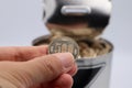 Close-up of a person holding a 500 yen coin Royalty Free Stock Photo