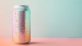 close up photo of a pink soda can with water drops on pure pastel background with copyspace