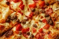 Close up photo of pizza topping in horizontal orientation