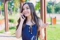 Close-up photo portrait of pretty lovely attractive teen lady calling to girlfriend telling funny funky joking news gesturing hand