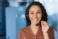 Close up photo portrait of young beautiful hispanic woman, business woman smiling Royalty Free Stock Photo