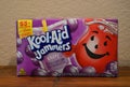 Close up photo of a purple Grape Kool-Aid Jammers box Royalty Free Stock Photo