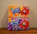 Close up photo of a purple Grape Kool-Aid Jammers box and an Orange Kool-Aid Jammers
