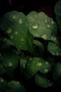 a close up photo of rain covered green plants with water droplets Royalty Free Stock Photo