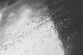 Close-up photo, raindrops, raindrops, black and white images, abstract, backgrounds, textures, copying blank space, patterns