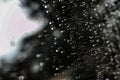 Close-up photo, raindrops, raindrops, black and white images, abstract, backgrounds, textures, copying blank space, patterns