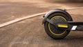 Close-up photo of the rear wheel of an electric scooter. Royalty Free Stock Photo