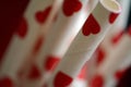 Close up photo of red with red printed hearts on. Royalty Free Stock Photo