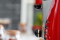 Close up photo of a red toaster on a kitchen table Royalty Free Stock Photo