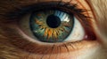 Realistic Hyper-detailed Rendering Of A Dog\'s Eye In Dark Azure And Light Amber