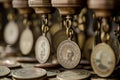 This close-up photo showcases a variety of coins, capturing their intricate details and markings, A representation of a Royalty Free Stock Photo