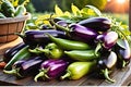 A close-up photo showcasing an array of vibrant freshly harvested vegetables on a rustic wooden table