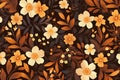 Brown & Yellow Floral Pattern - Leaves & Flowers Royalty Free Stock Photo