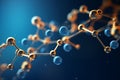 Molecular Chain of Golden Molecules on Blue Background