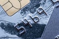 Close up photo of silver microprocessor banking card Royalty Free Stock Photo