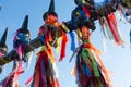 Close-up photo of souvenir ribbons tied to an iron railing in Largo Terreiro de Jesus, Pelourinho, historic center of the city of