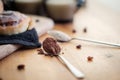 Spoon of cocoa powder Royalty Free Stock Photo