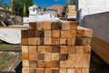 Close up photo of stack wood beams in the factory Royalty Free Stock Photo