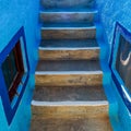 Close up photo of stone steps, traditional Santorini island architecture. Santorini, Greece