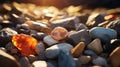 Authentic Unpolished Rocks: A Photorealistic Display Of Orange And Aquamarine Stones