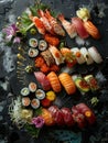 Close-up photo of sushi food. Ai-generated.