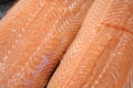 Close up photo taken on two slices of fresh salmon fish meat Royalty Free Stock Photo