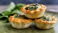 Close-up photo of three small spinach pies, spinach pastries Royalty Free Stock Photo