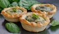 Close-up photo of three small spinach pies, spinach pastries Royalty Free Stock Photo