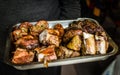 Close up photo of a tray full of traditional Argentine asado barbecue meat Royalty Free Stock Photo