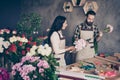 Close up photo two people she her lady watch attentive masterclass lesson him his he guy teach student take care check Royalty Free Stock Photo