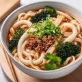 Close-up photo of Udon food. Ai-generated.