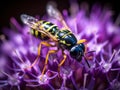 Wasp on Purple Flower: Macro Photography with Intricate Details and Delicate Petals.