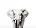 Close-up photo of a wild elephant, beautiful ivory, large ears, on a white background. For art texture, presentation design or web Royalty Free Stock Photo