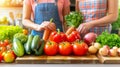 Close Up Photo of Women Hands Holding Fresh Lettuce while Standing at Kitchen Table Full with Fresh Vegetables for Salad Royalty Free Stock Photo