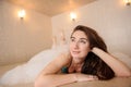 photo of a young woman in white foam relaxing in a hamam Royalty Free Stock Photo