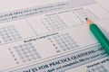 Close-up photograph of a perfect grade on a scantron test Royalty Free Stock Photo