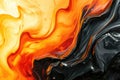 This close-up photograph showcases the details of an orange and black liquid, highlighting its texture and color, Abstract