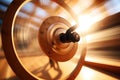 A close-up photograph of a spinning object with a blurred background, Close up of a spinning wheel in motion during a workout, AI